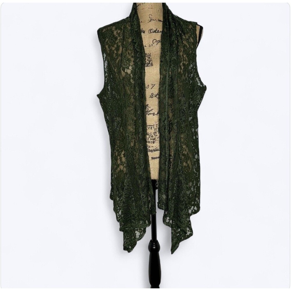 Vtg‎ Double Take Sheer Mesh Cardigan Vest One Size Green Lace Fairy Goblincore